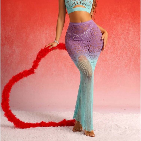 Two piece sheer multi colored ombre swim cover up nwt - Picture 5 of 10